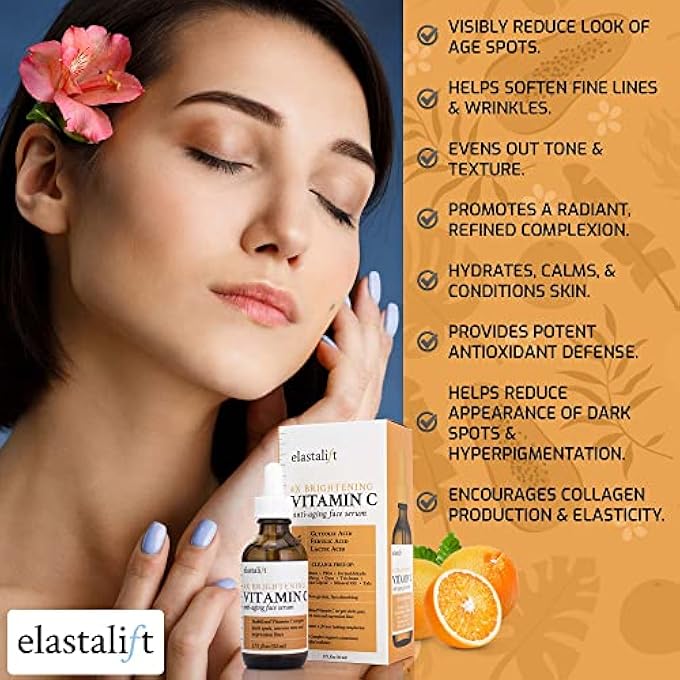 elastalift BONUS SIZE 1.75 FL OZ VITAMIN C SERUM FOR AGE SPOTS, WRINKLES, EXPRESSION LINES. ANTI-AGING SERUM W/VITAMIN C & HYALURONIC ACID BRIGHTENS SKIN & HELPS PROMOTE A HEALTHIER SKIN COMPLEXION - Image 4